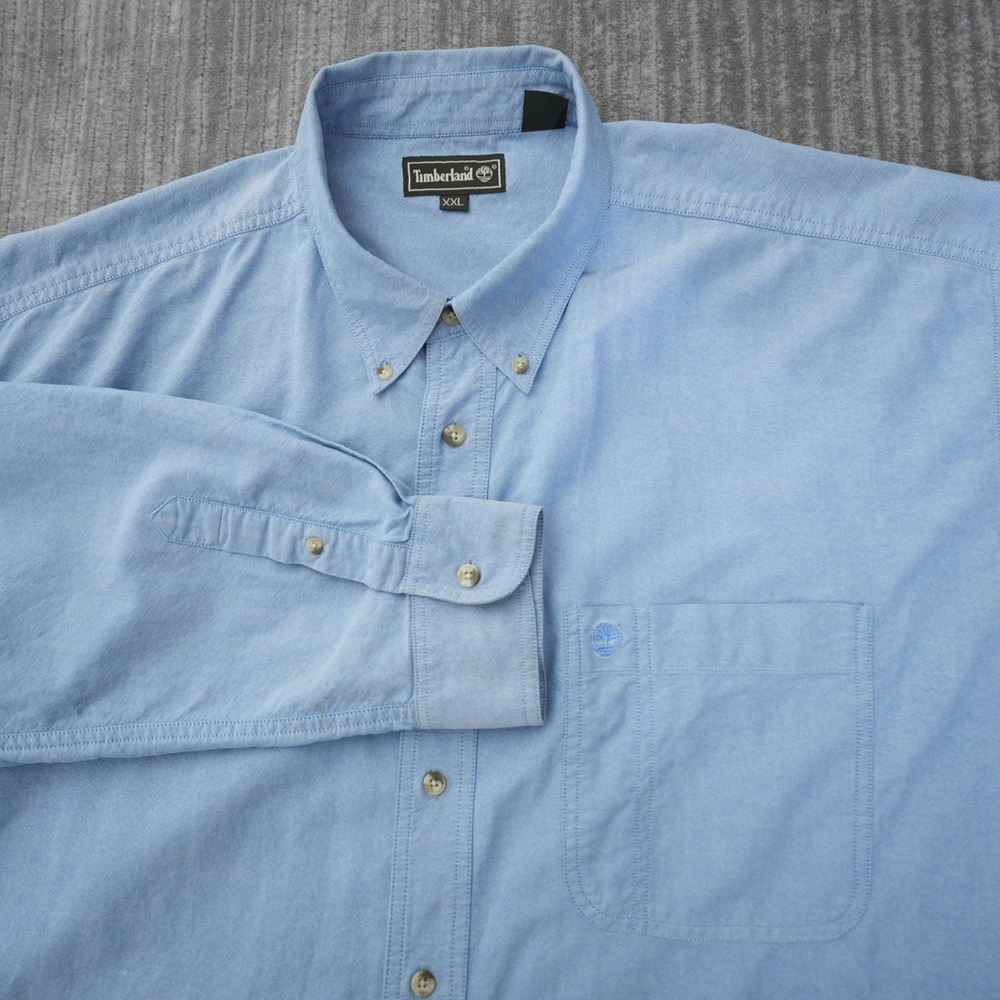 Timberland Shirt Men Button Down Long Sleeve Blue Solid 100%‎ Cotton Pocket 2XL